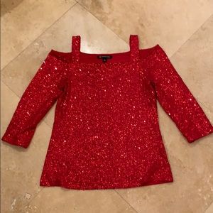 Red sequin cold shoulder top